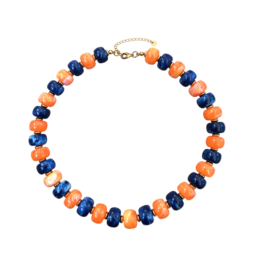 LM-NK-1006 BEADED NECKLACE - ORANGE/NAVY