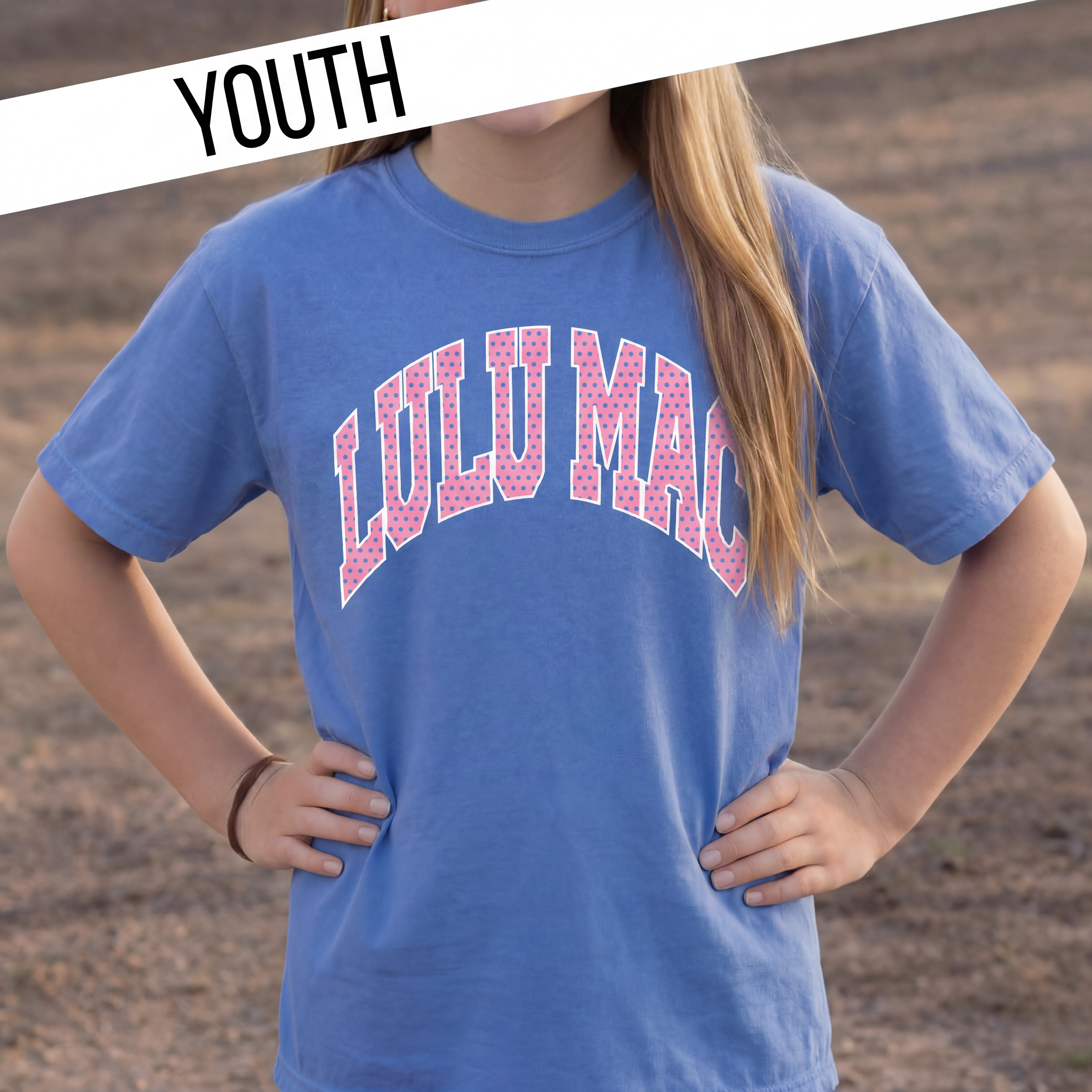 KD-PD-1001 Dot Flo Blue Youth Comfort Colors Tee