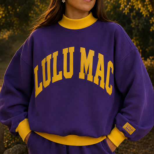 LM-MN-1009 Puff Mock Neck Sweatshirt- Purple/Yellow