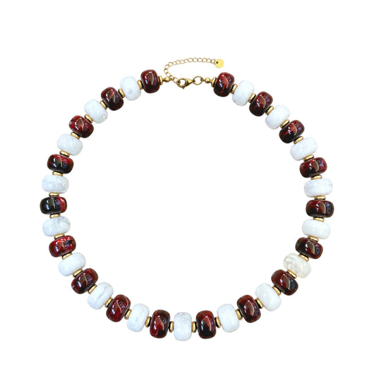 LM-NK-1006 BEADED NECKLACE - MAROON/WHITE