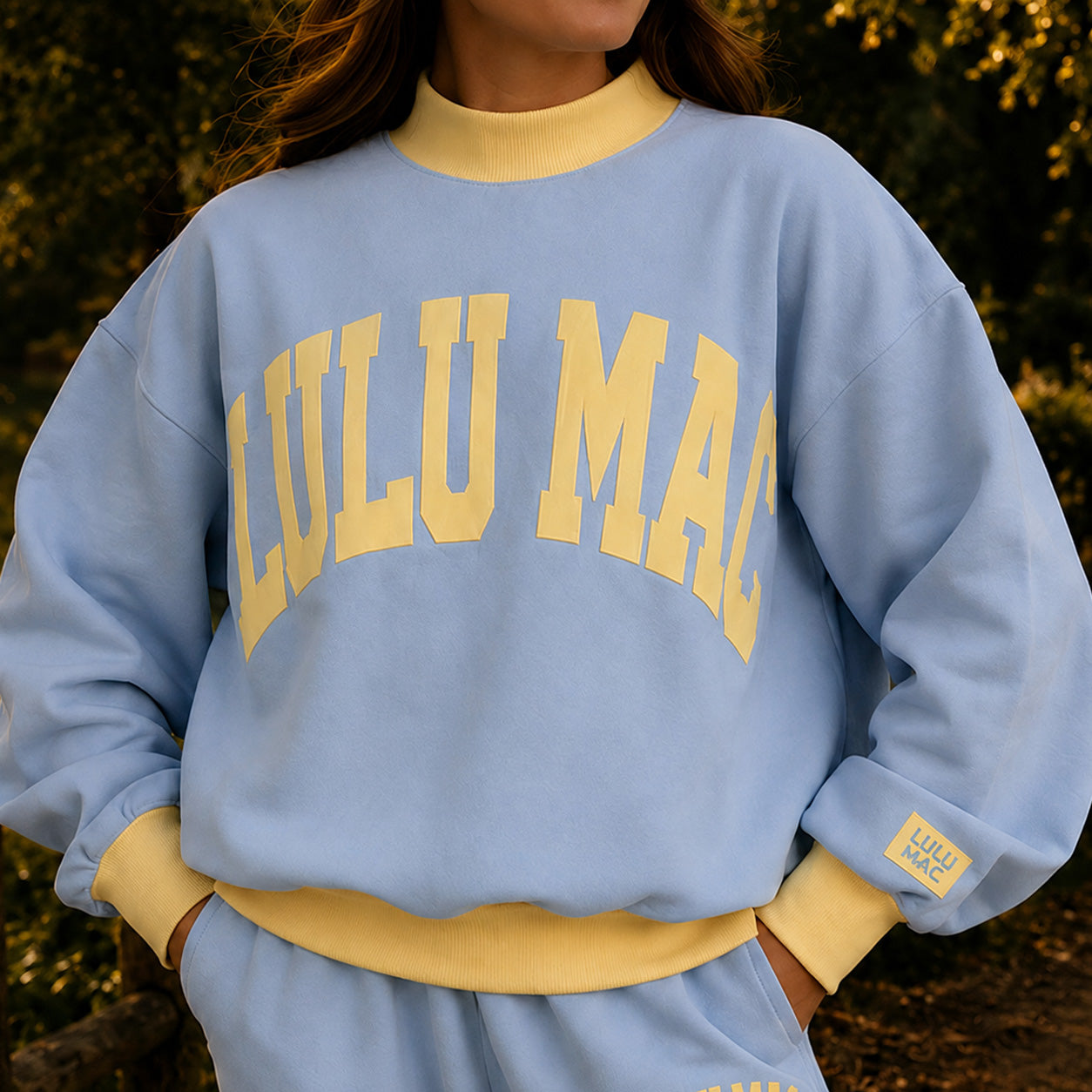 LM-MN-1009 Puff Mock Neck Sweatshirt - Light Blue/Butter