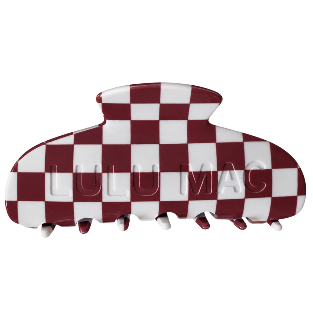 LULU MAC HAIR CLIPS LM-HR-1002 Checkered Maroon/White