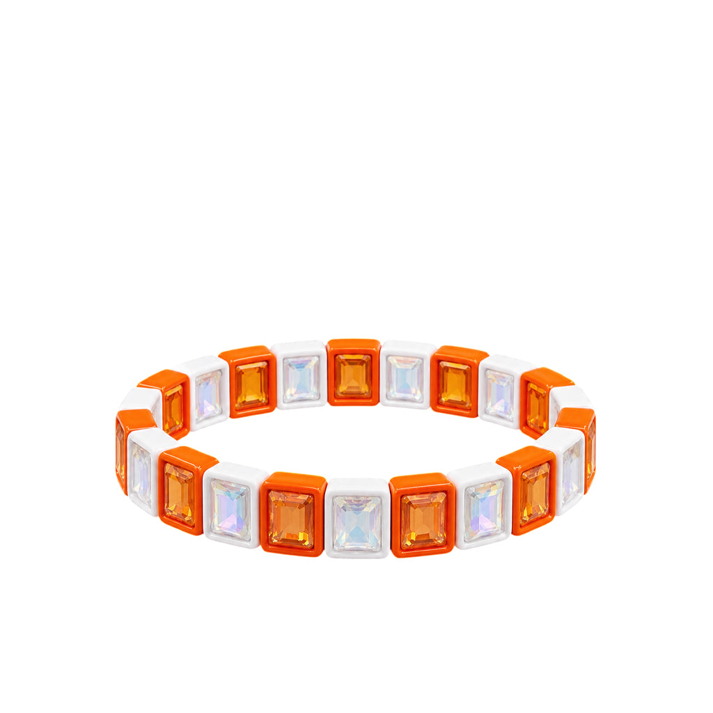 BR-RS-1002 Orange/White Rhinestone Bracelet