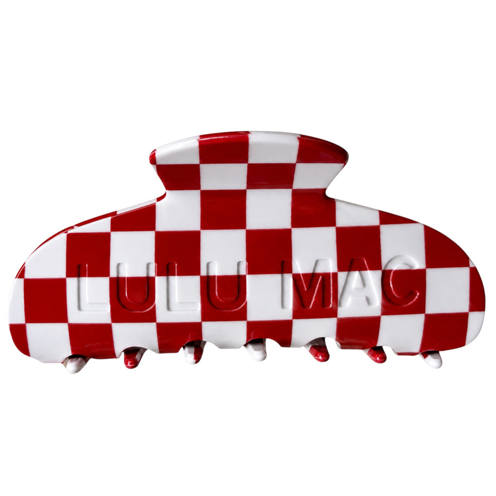 LULU MAC HAIR CLIPS LM-HR-1002 Checkered Crimson/White