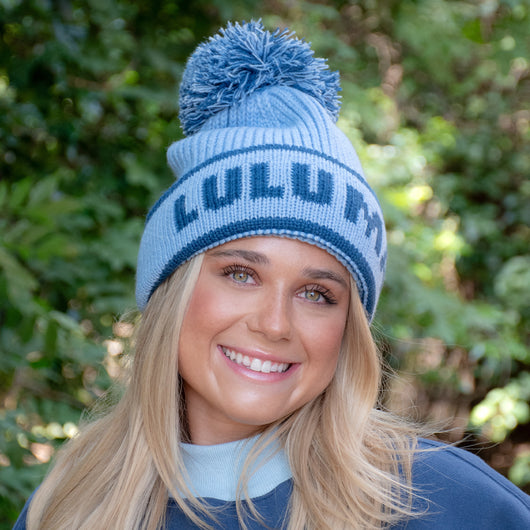 LM-BN-1001 LULU MAC KNIT POM BEANIE LIGHT BLUE