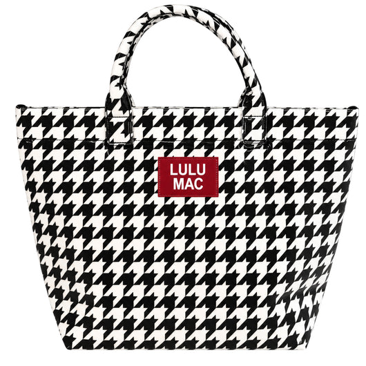 LM-BG-1003 TOTE BAG HOUNDSTOOTH W/ CRIMSON PATCH