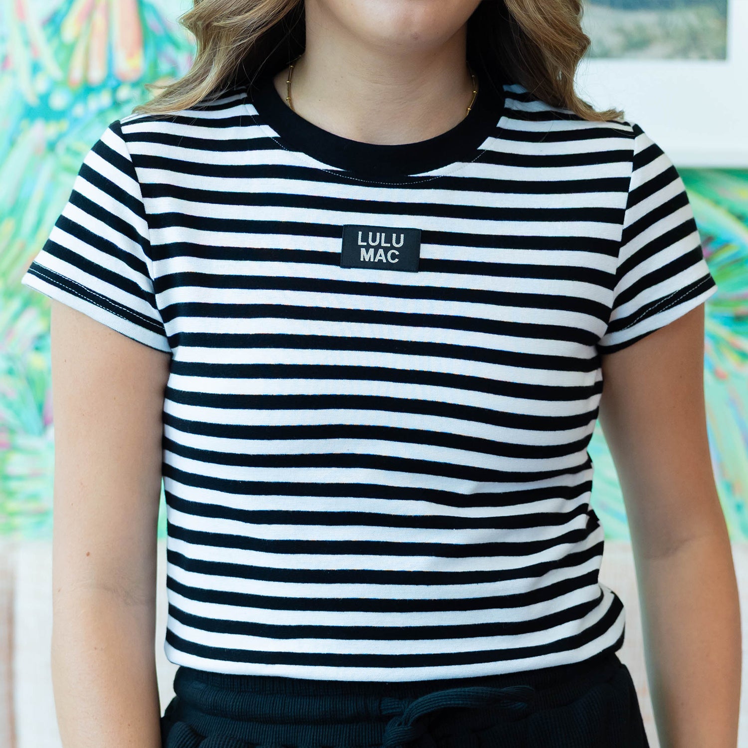LM-STRIPE BABY DOLL TOP SS-BLACK