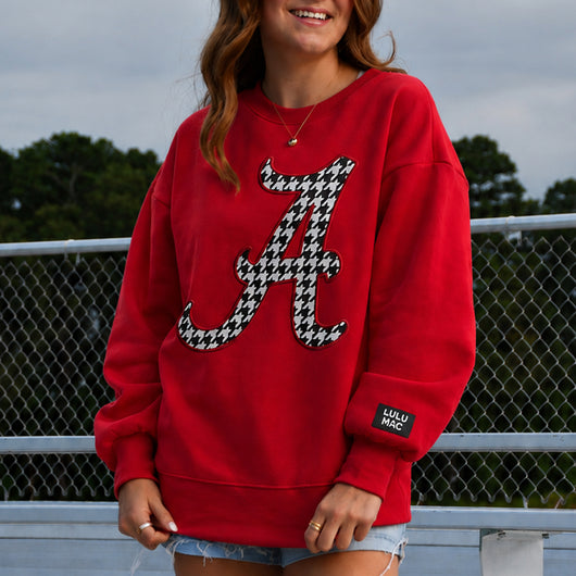 AL-SW-2001 HOUNDSTOOTH A LULU MAC SWEATSHIRT- CRIMSON